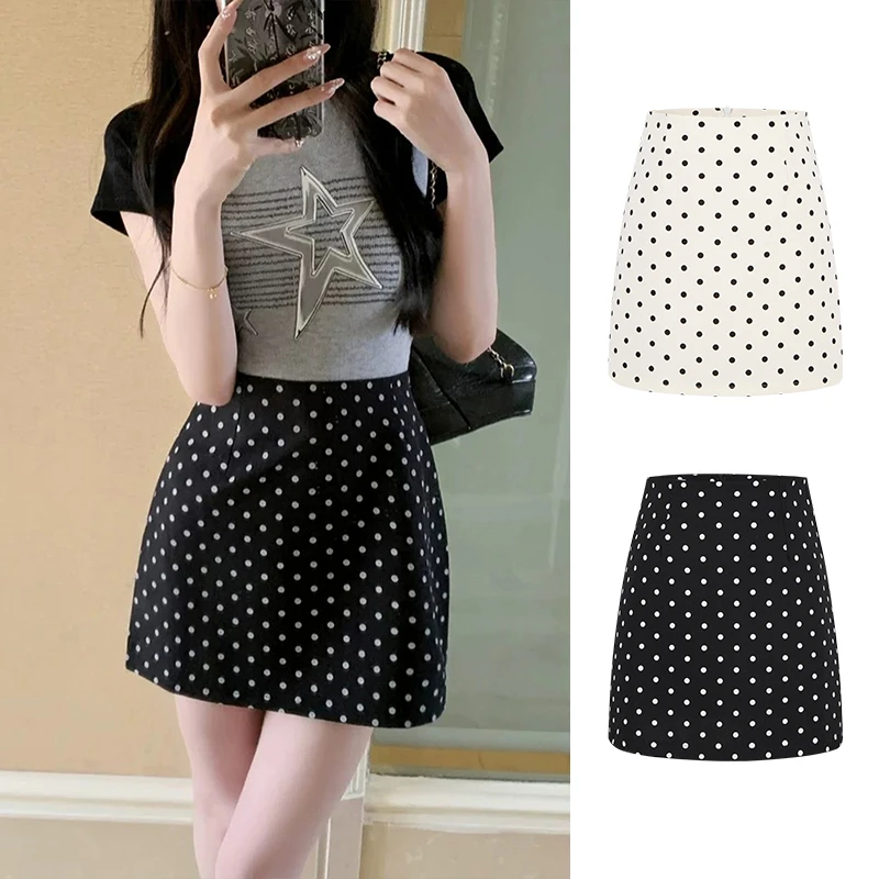 MosesQueen/魔西女王白色波点半身裙女夏季辣妹高腰黑色包臀短裙