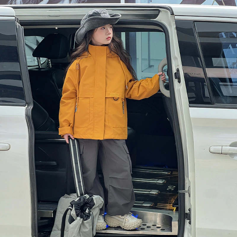 户外三合一冲锋衣中大童女童外套儿童秋冬三合一风衣2025秋季新款