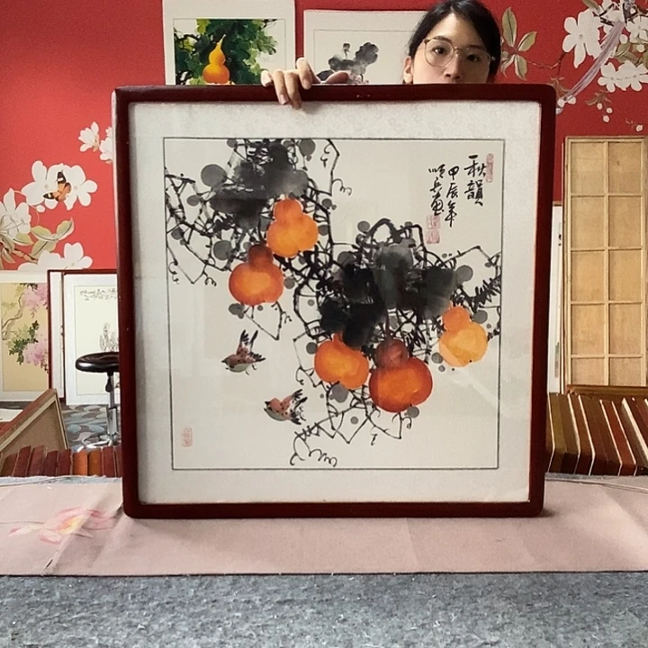 国画手写手绘带框包邮国画作品62✖️62