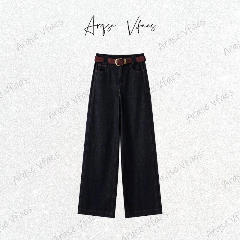 【艾家】同款2025秋季新款通勤简约配腰带休闲直筒牛仔长裤女3030