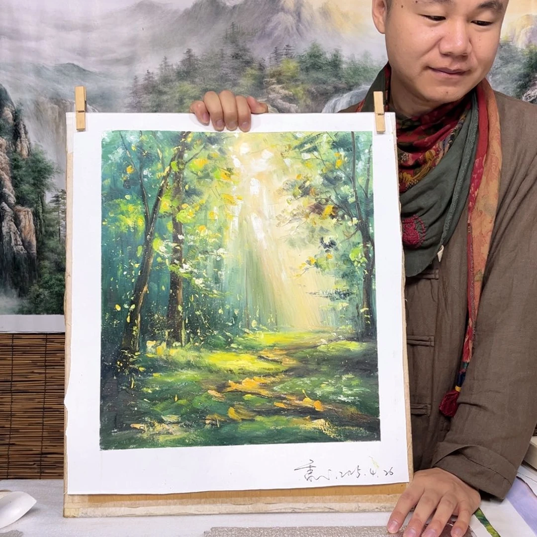 油画行路人小院绘画作品竞拍