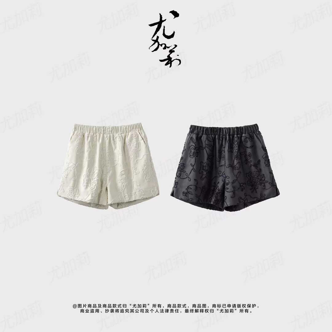 加莉新中式【东方短裤】柔软pu织花短裤 分码