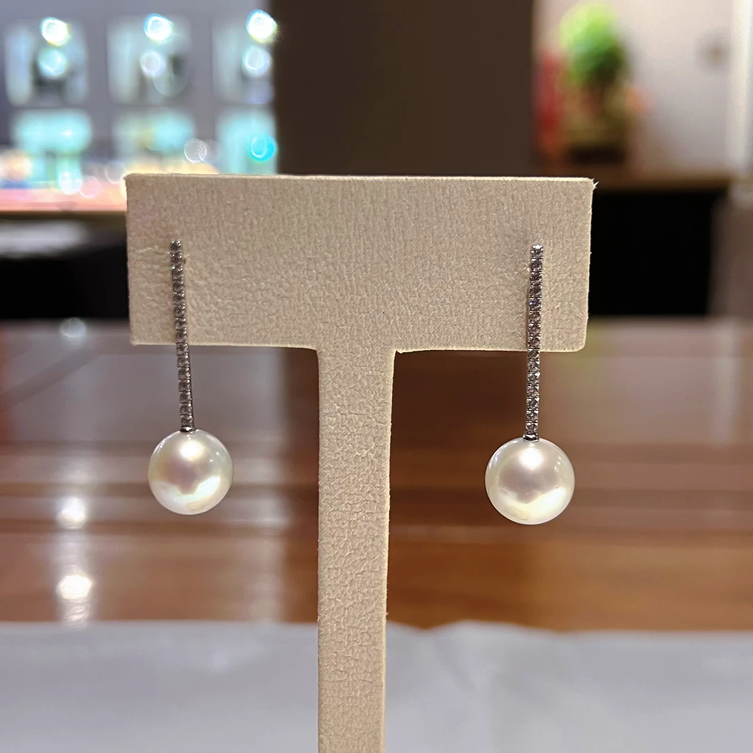 赛澳白品质 欧若拉珠光18k金精选10-11mm正圆极光高品质珍珠耳坠