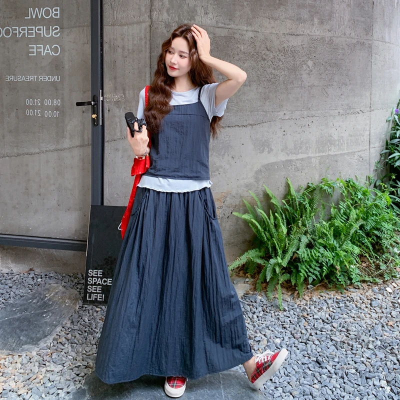 鑫灿好屋2025女装时尚气质品质小个子显瘦T恤裙子吊带上衣三件套