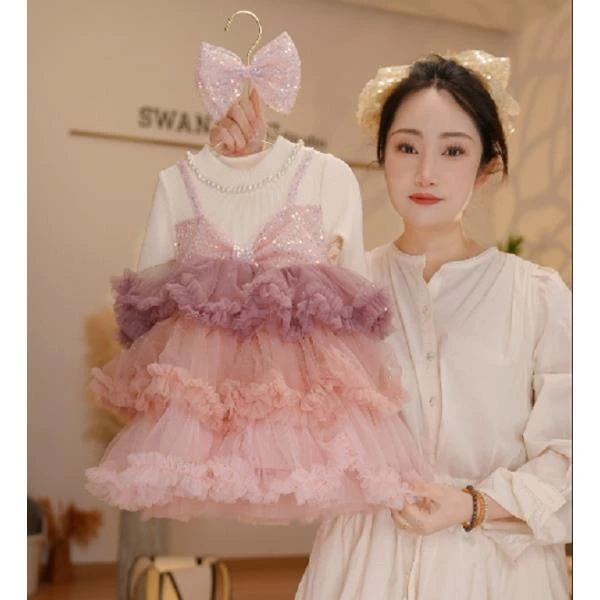 【Y.a6938】2024新款秋冬女童重工网纱洋气公主裙气质连衣裙