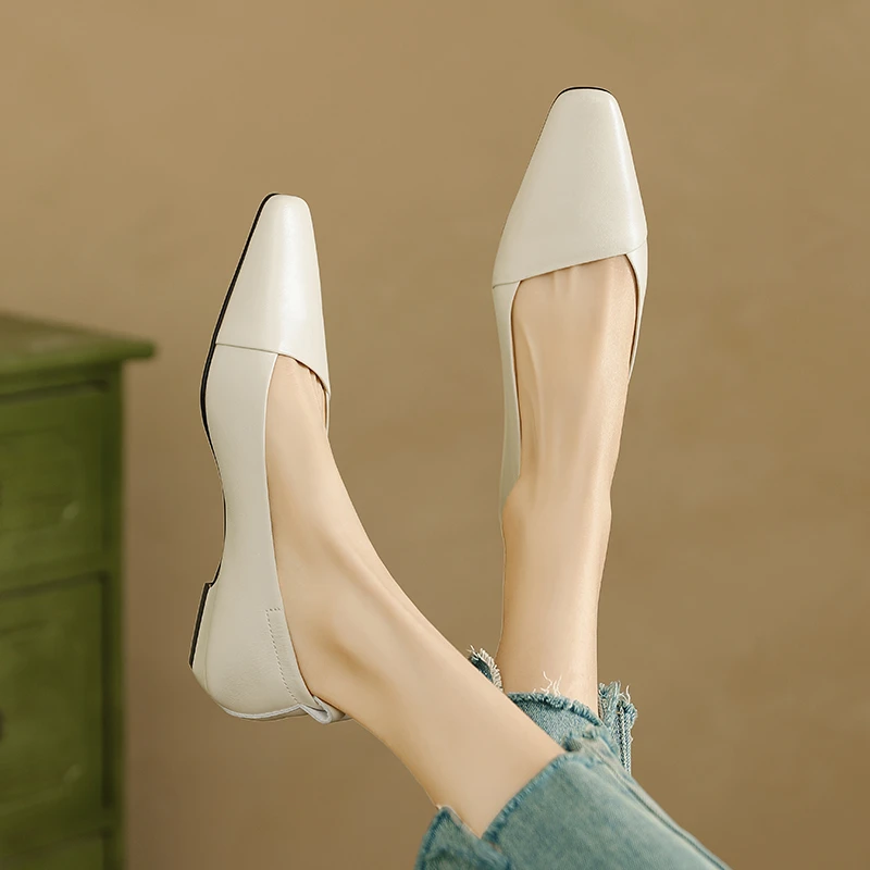 2025春秋季新款尖头浅口单鞋女法式简约百搭舒适低跟女鞋