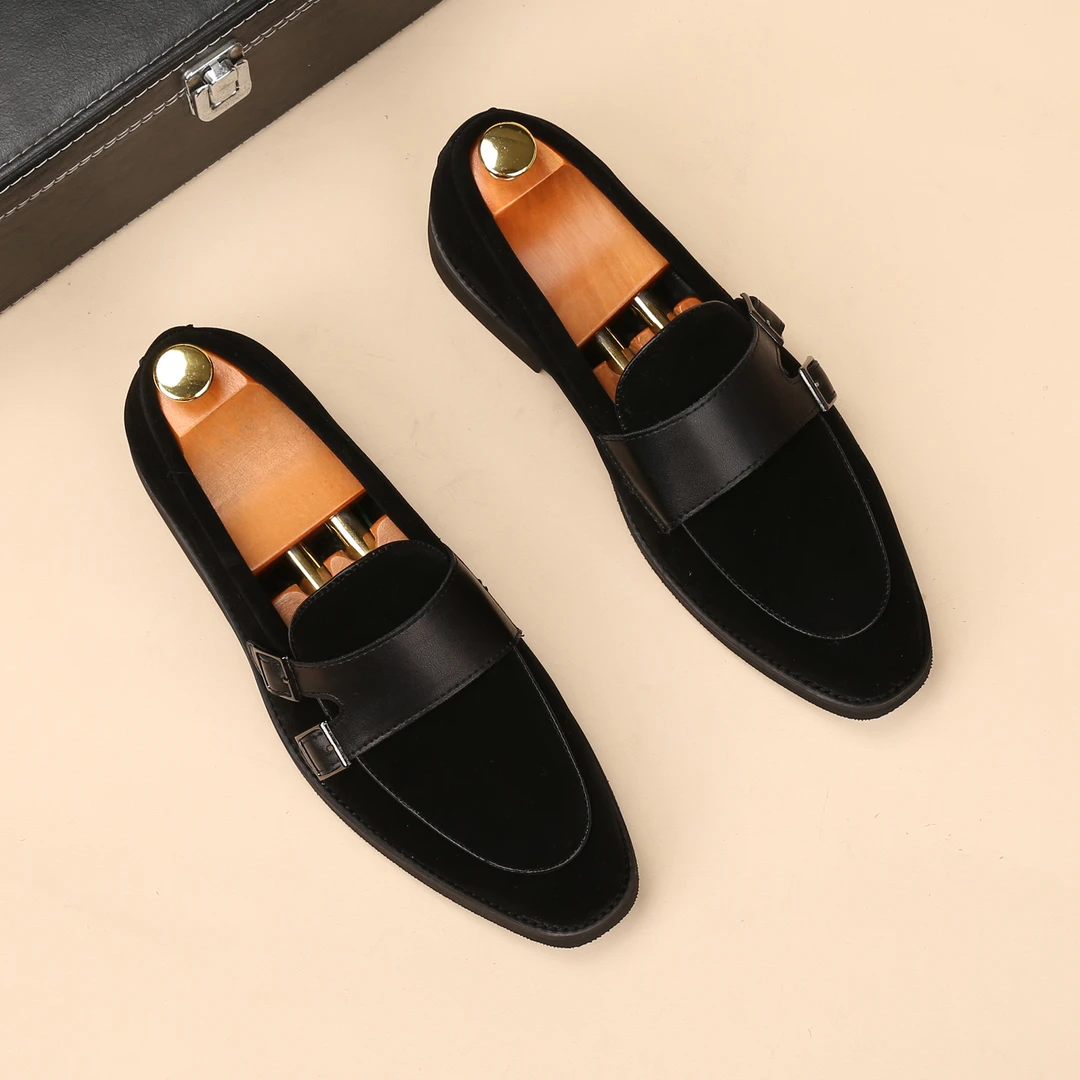 ICCLEK英伦尖头休闲复古磨砂皮乐福鞋一脚蹬正装休闲皮鞋男内增高