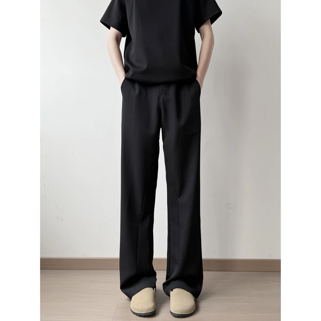 秋季弯刀裤子夏季西裤潮流百搭休闲垂感裤宽松黑色微喇西裤