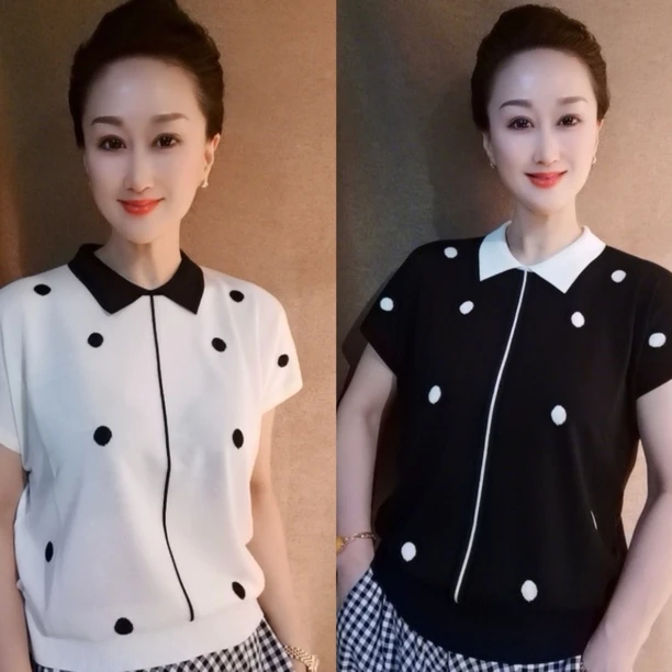 MZ.【兰爵专属】莱赛尔天丝波点女式短袖T恤小衫圆点上衣TZ25023