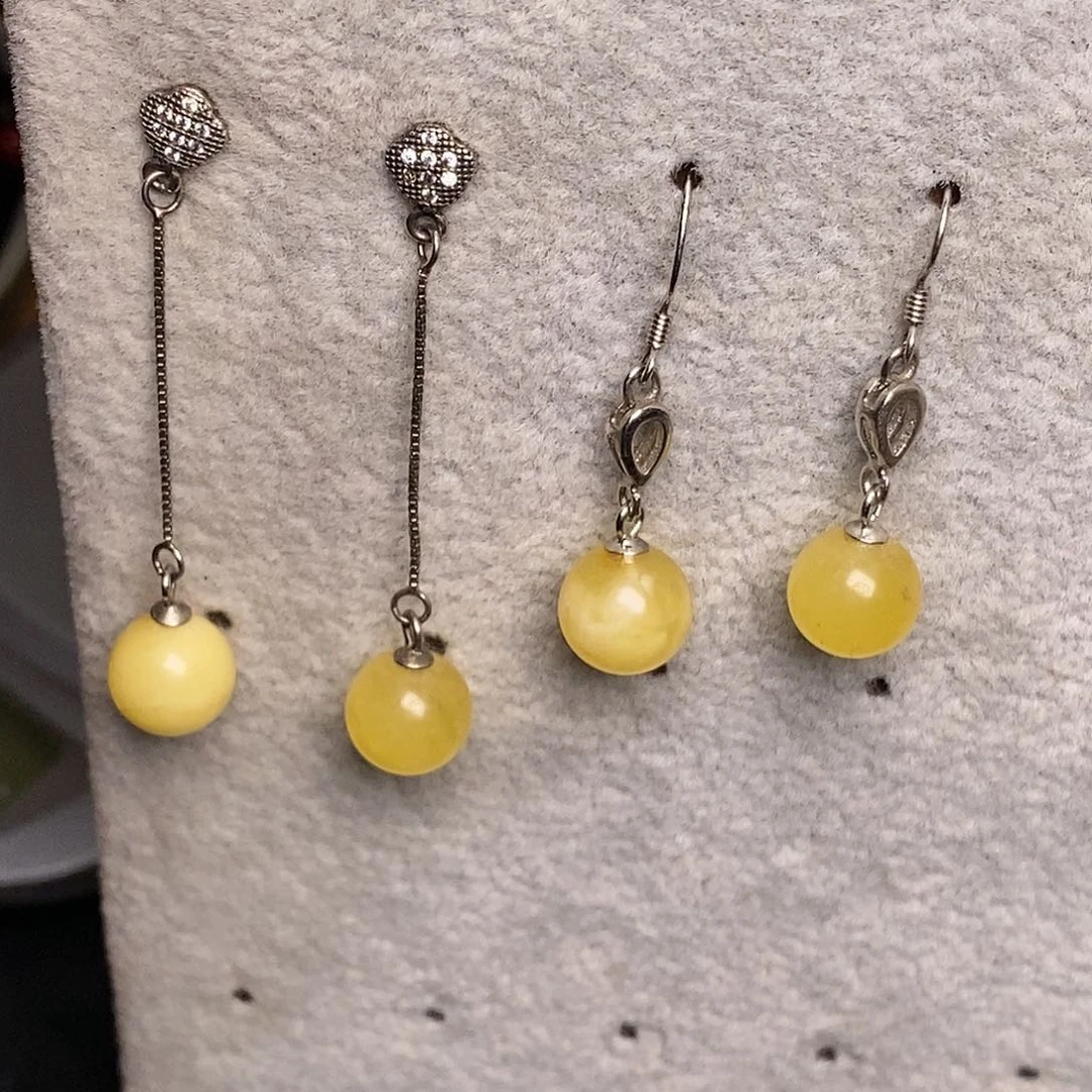 琥珀耳饰银S925镶嵌自选一对