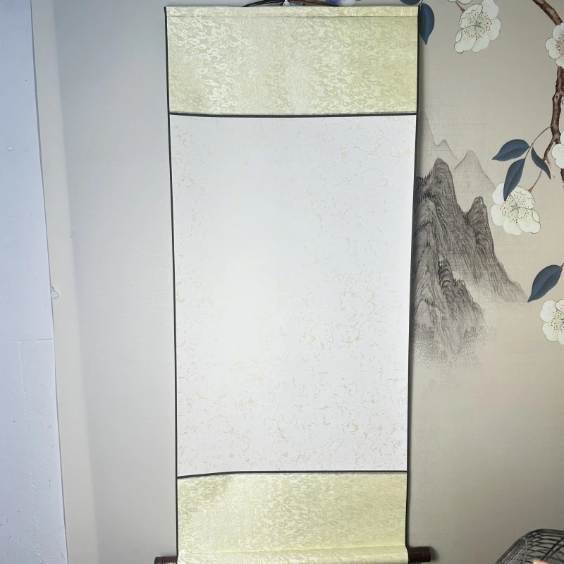 水墨景甄选[45*68厘米]蜡染裂纹三开半生半熟全绫空白卷轴