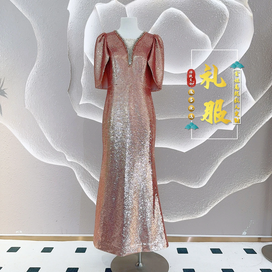 【金姐高定喜服】雍容华贵镶钻披肩喜婆婆喜妈妈礼服轻奢L25006