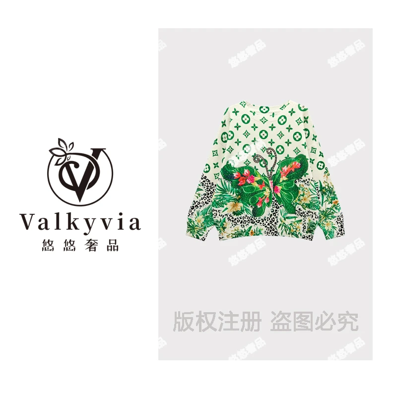 【Valkyvia/悠悠奢品】秋冬宽松烫钻蝴蝶休闲时尚圆领毛衣MY2552