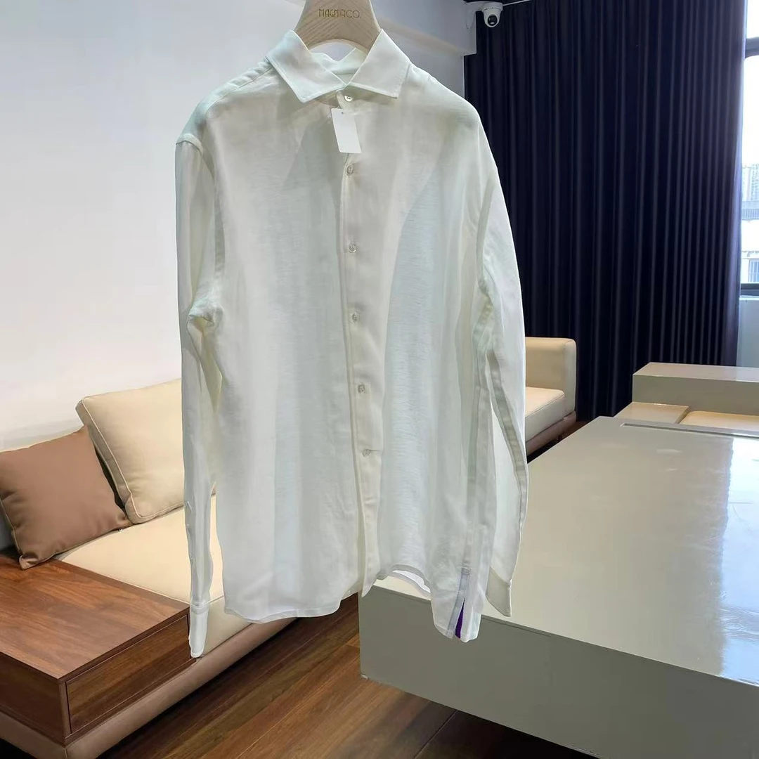 欧洲进口粘麻面料  侧面拼接 紫色织带 白色衬衫  CS0645