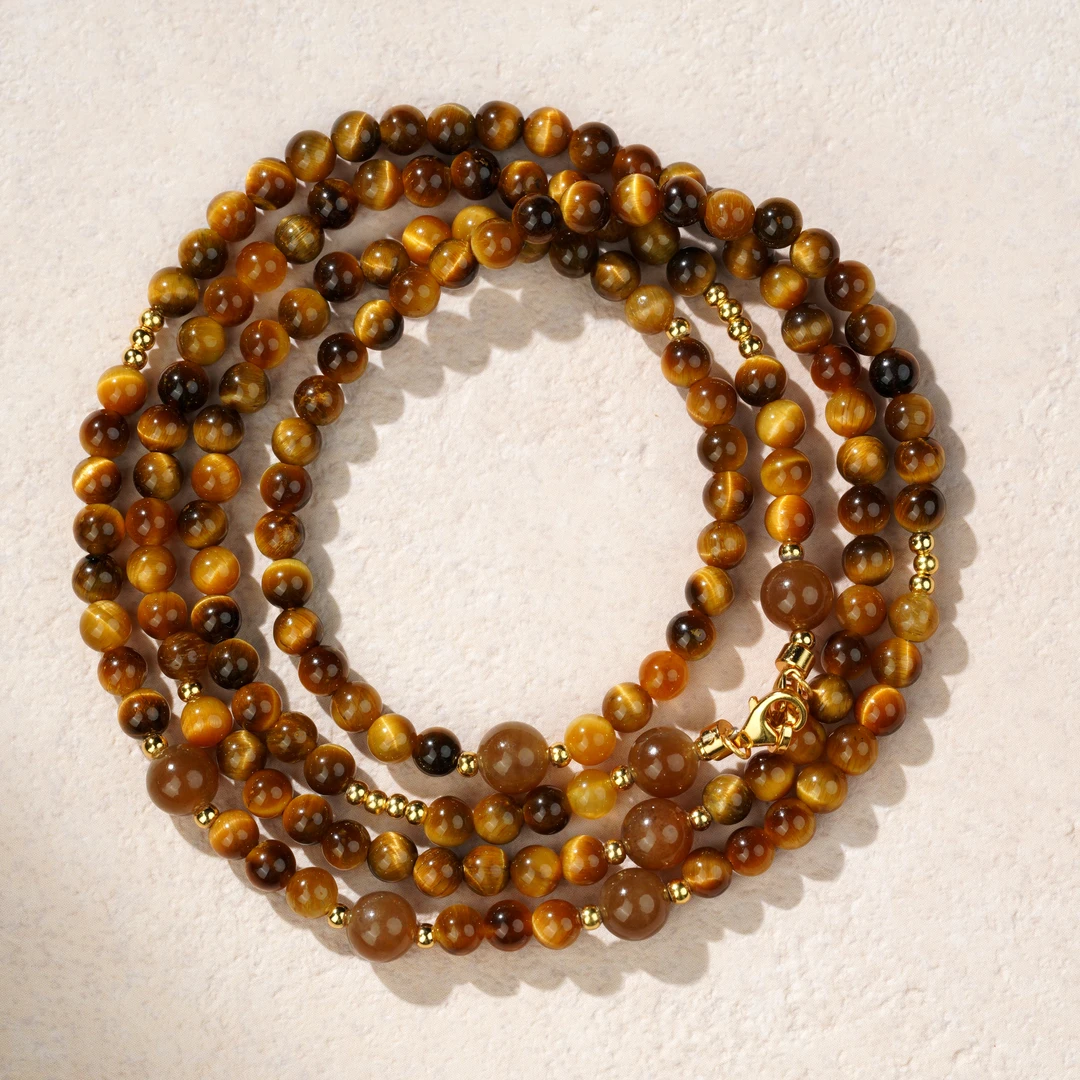 虎眼石4mm圆珠搭糖玉项链新中式设计款原创