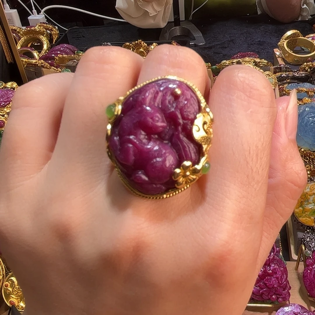 银S925镀金镶嵌戒指红宝石