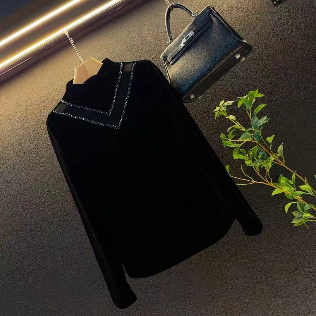 新款大码2025半高领洋气显瘦重工设计百搭上衣/33326