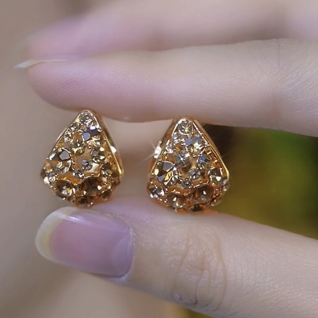 铜合金合成锆石耳饰 金色简约首饰耳饰镶钻轻奢耳环