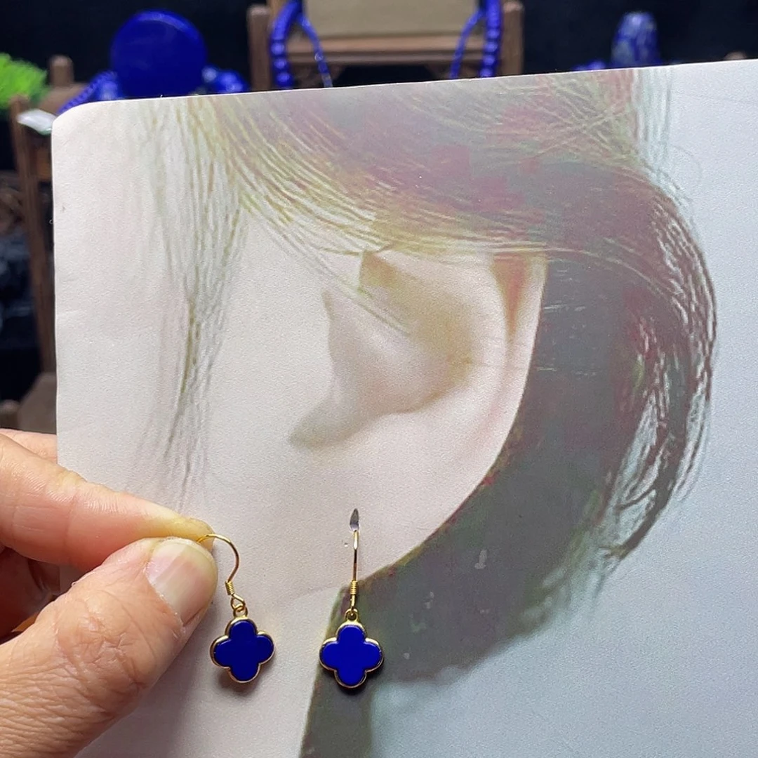 青金石耳钩高品银S925镀金镶嵌