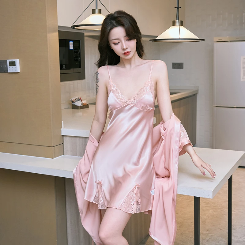 带胸垫性感睡衣女夏季冰丝2025新款蕾丝高级感纯欲风爆款吊带睡裙