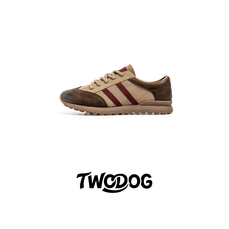 TWODOG-style头层牛皮潮流复古休闲鞋男士厚底增高板鞋百搭透气