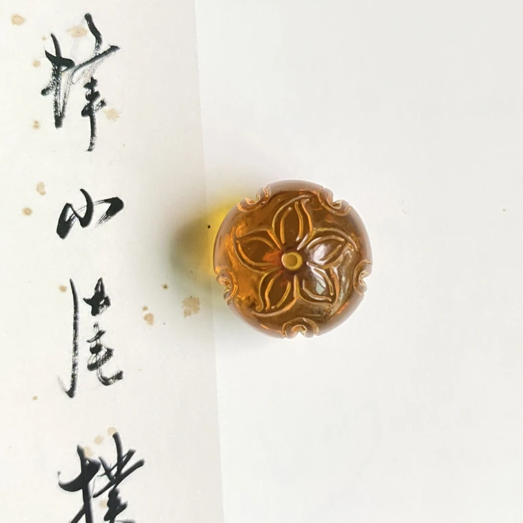 31天然无优化墨西哥蓝珀全手工雕刻莲花直孔圆珠