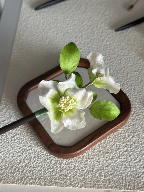 非遗手工掐丝绒花栀子发簪