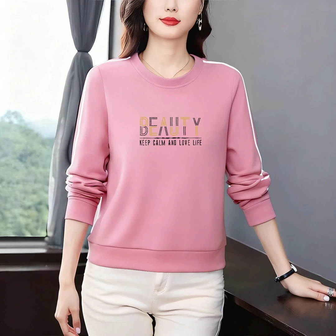 休闲棉长袖圆领卫衣女春秋新款宽松遮肉爆款中年气质洋气减龄上衣