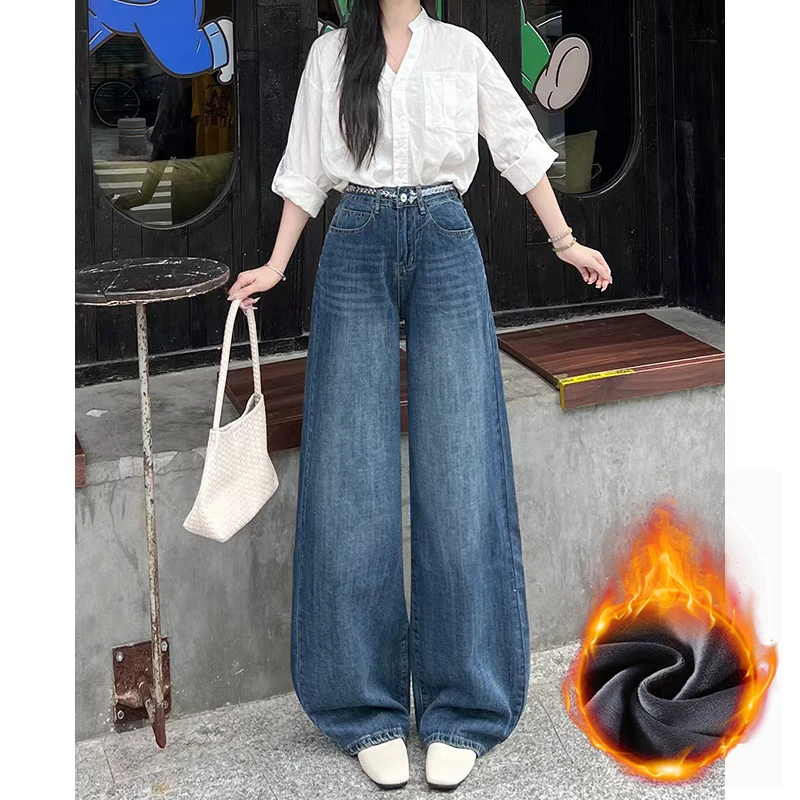 2025秋季新款小香风高腰直筒窄版阔腿牛仔裤女手工编织绳带设计感