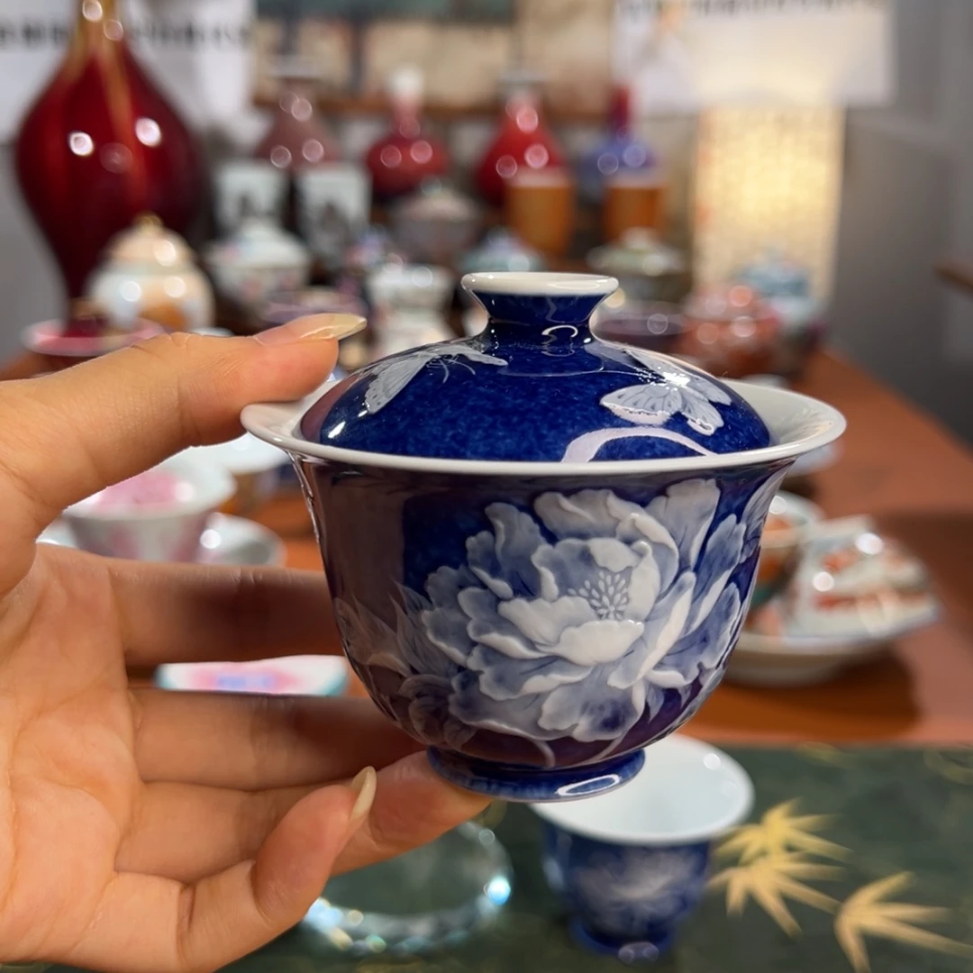 知冬煮雪手工手绘茶具盖碗