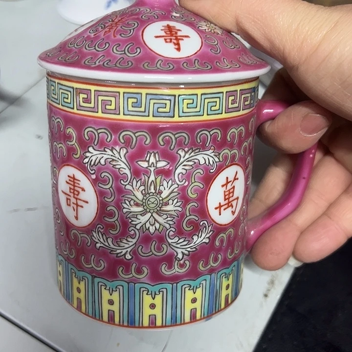 陶摆件景德镇红万寿办公杯