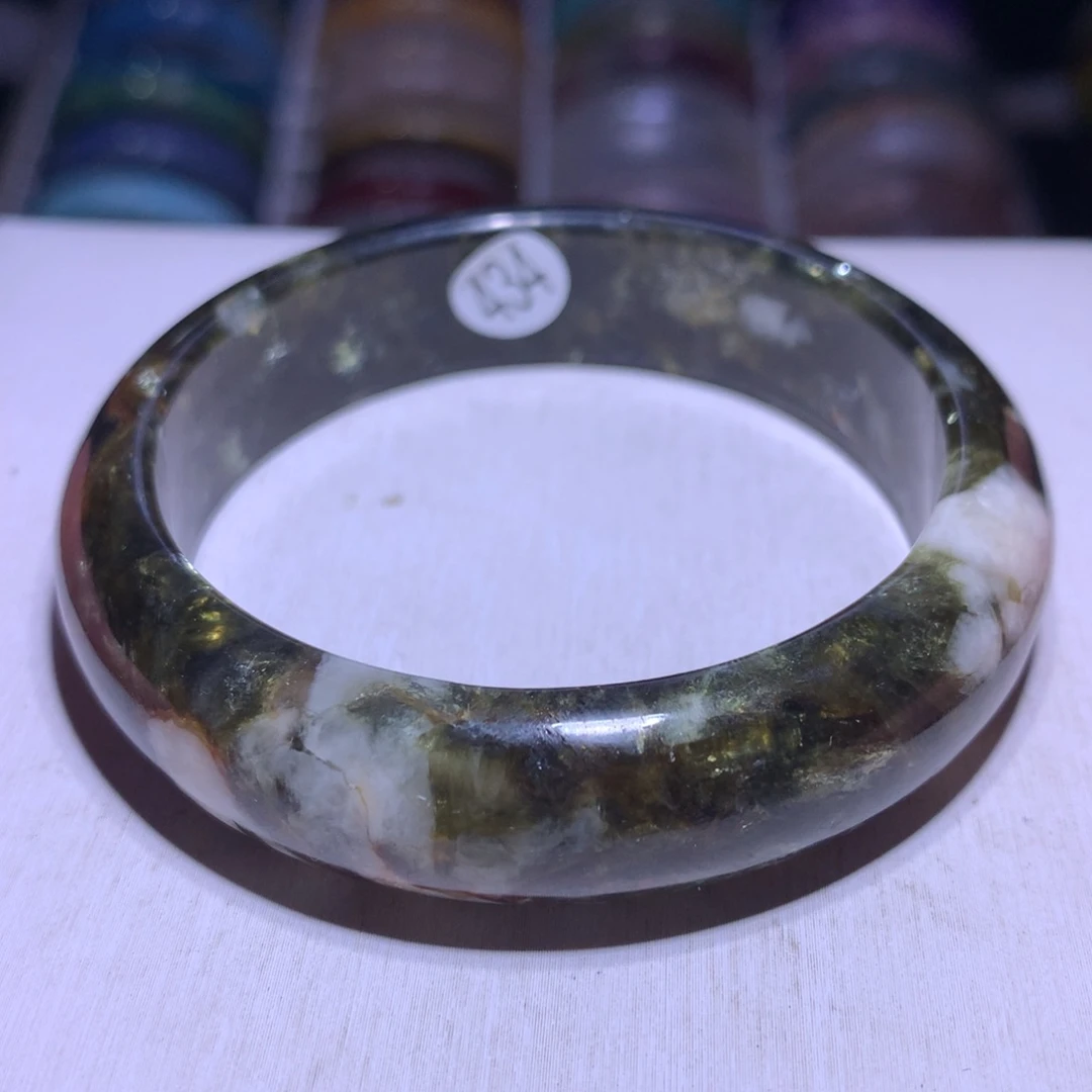 手镯银S925镶嵌水晶绿祖母56.2圈434