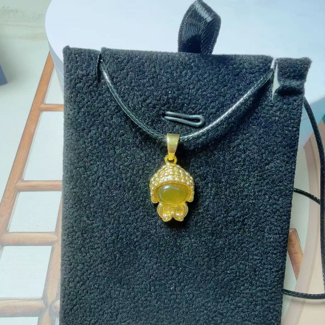 【蒂凡严选】842天然玉石黄宝宝佛吊坠佩戴皮绳（多样性发货发一个