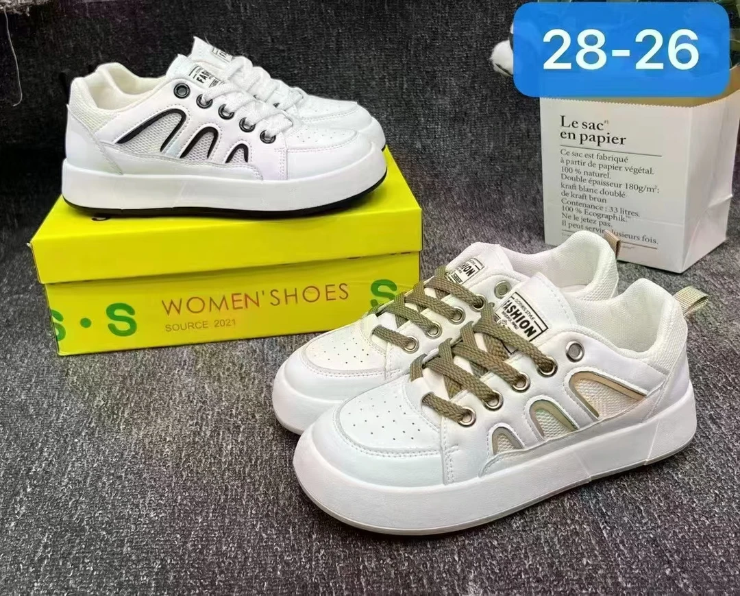 时尚休闲板鞋女2025春秋款透气网纱系带厚底小白鞋女28-26-A120*