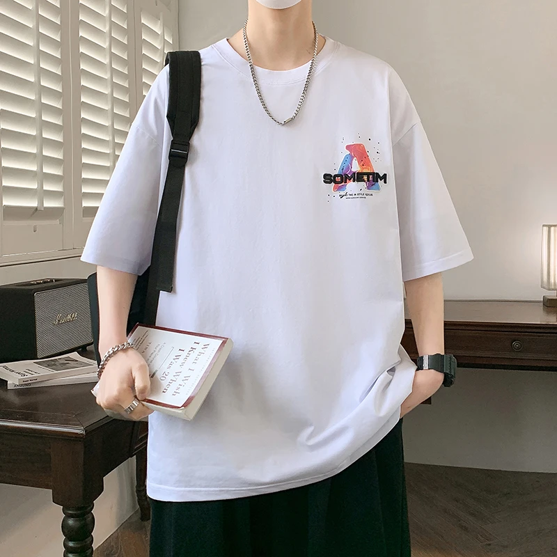 夏季新款青少年男孩帅气短袖t恤男装学生宽松半袖体恤上衣服潮流