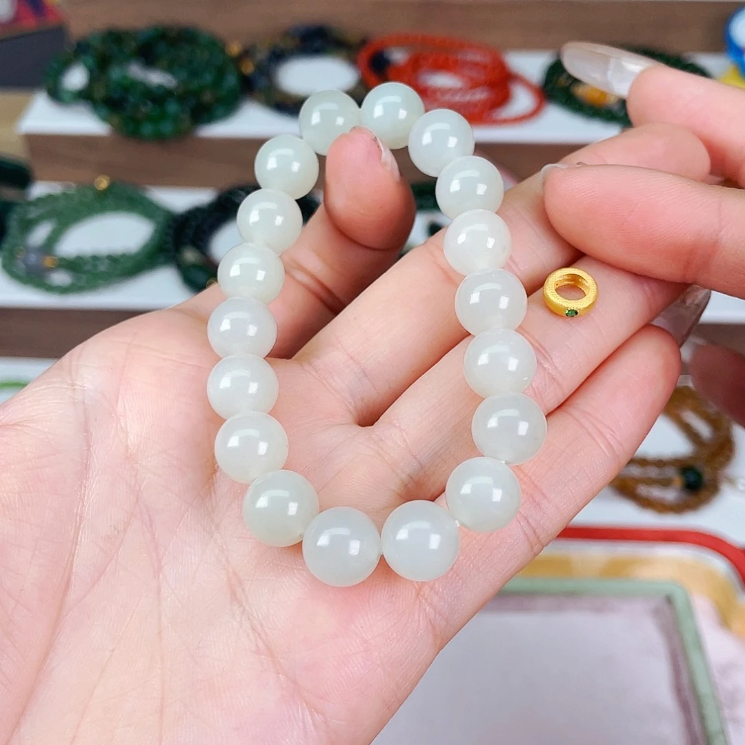 和田玉10mm孤品新疆于阗单圈+配件未镶嵌鱼*