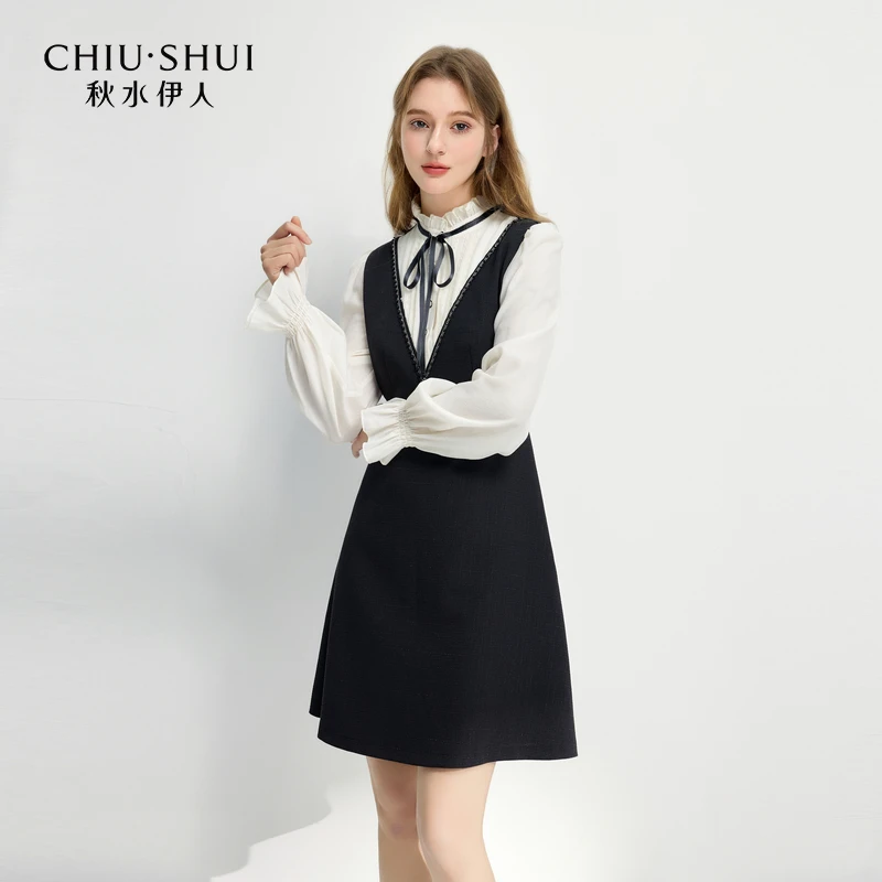 【小熊专属】秋水伊人立领连衣裙女假两件裙子625101E020502