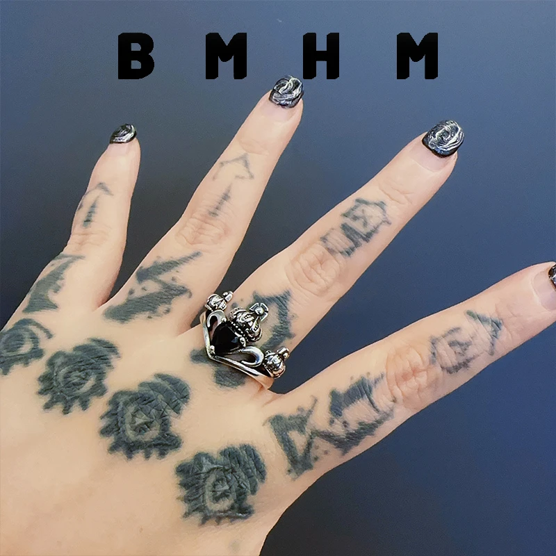 BMHM 铜合金戒指 韩屋公主皇冠戒指男女个性朋克指环嘻哈情侣