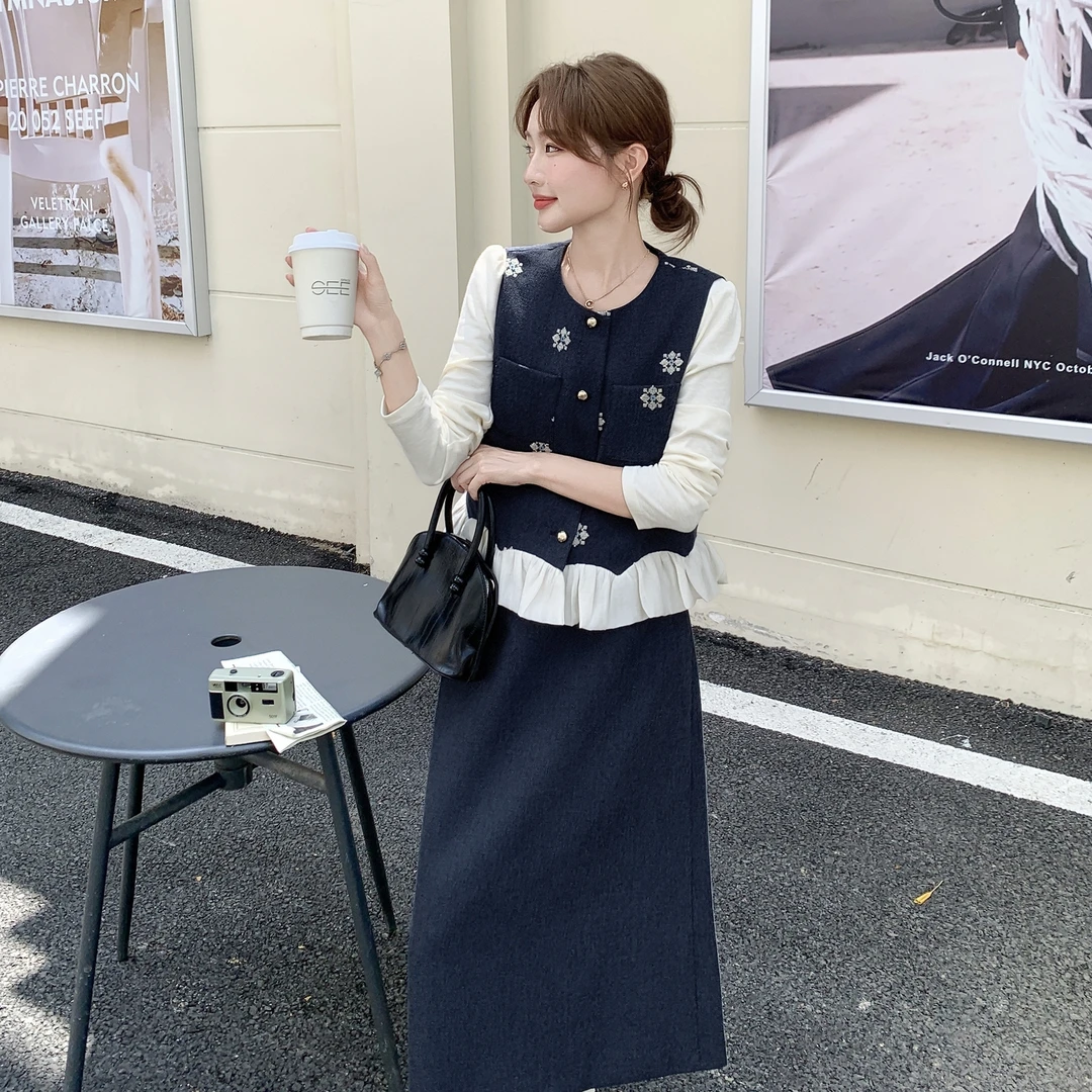 主推现货2025年秋季新款气质时尚休闲显瘦马甲打底三件套女