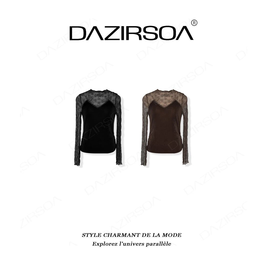 DAZIRSOA/达姿“触手可及”时尚百搭拼接蕾丝丝绒上衣 AB199