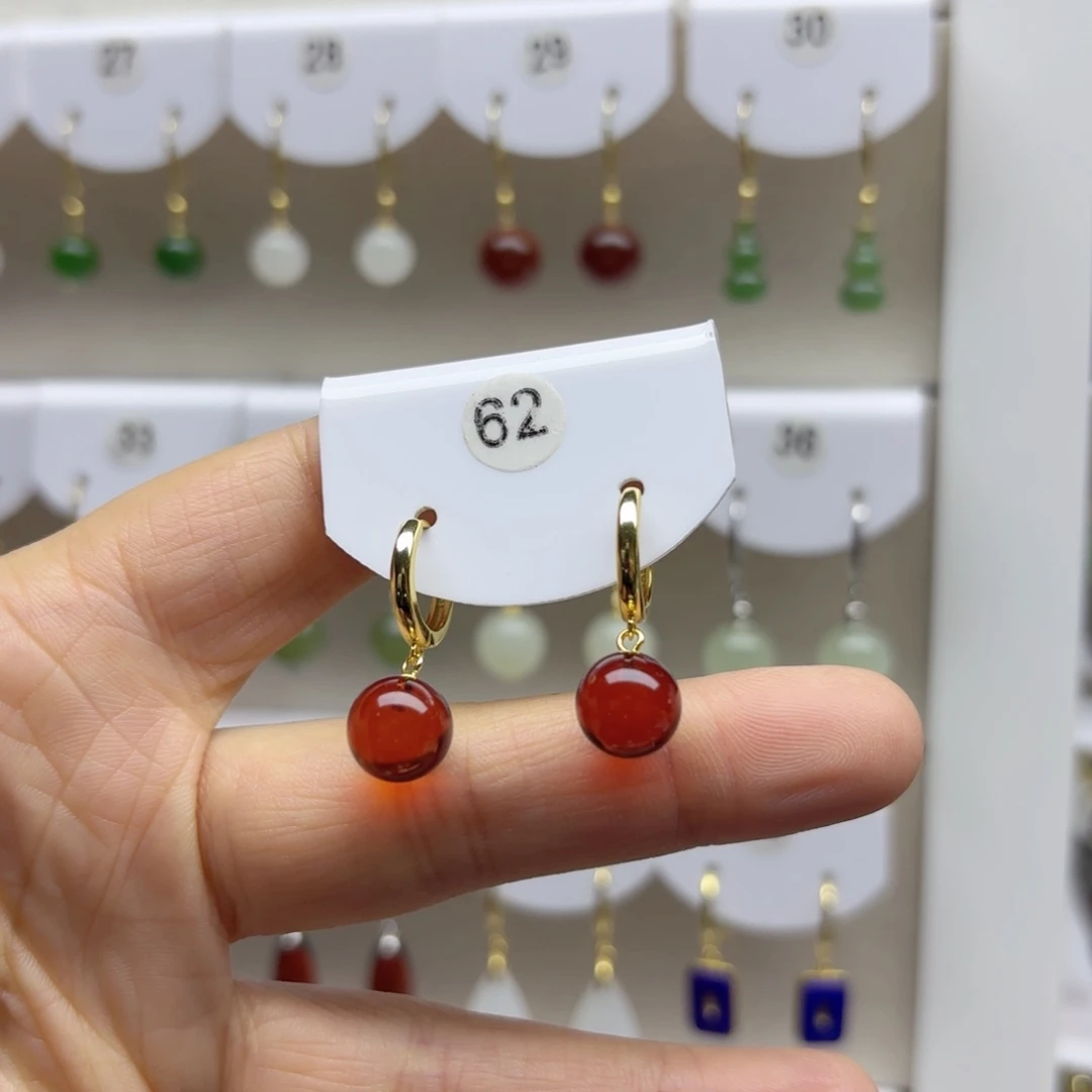 血珀银S925镶嵌耳饰