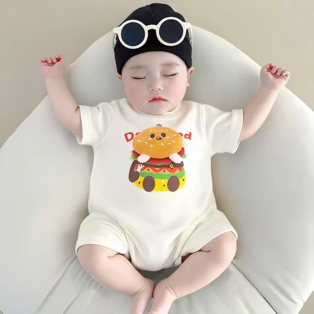【立体汉堡】婴儿超萌可爱连体衣夏款印花短袖可爱舒适韩版[吉]宝宝