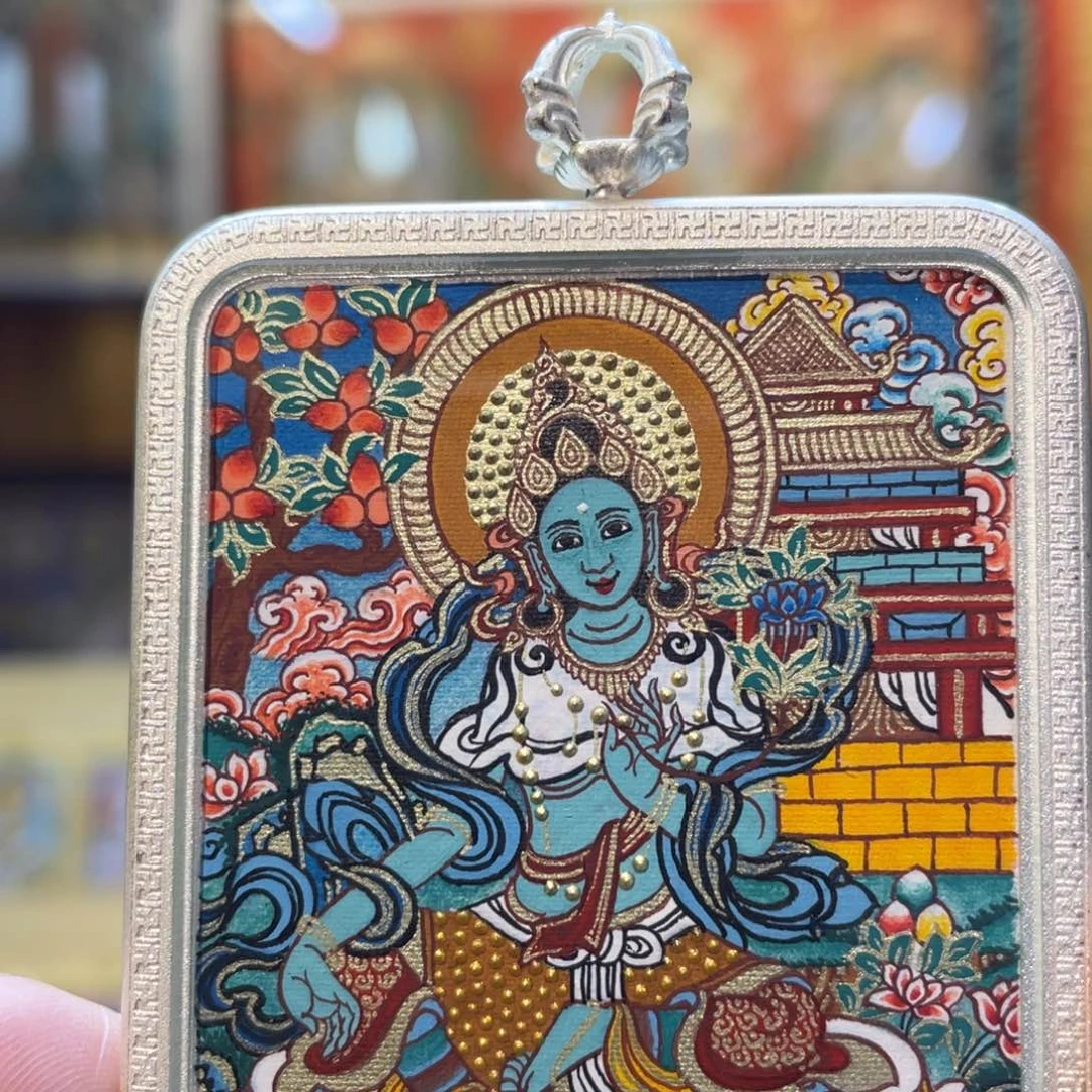 吊坠热贡纯手绘唐卡绿度母