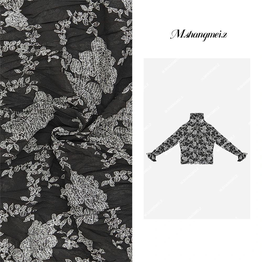 M.SHANGMEI.Z/沐熙【雪纺衬衫】美大哥褶皱雪纺印花衬衫X0573560