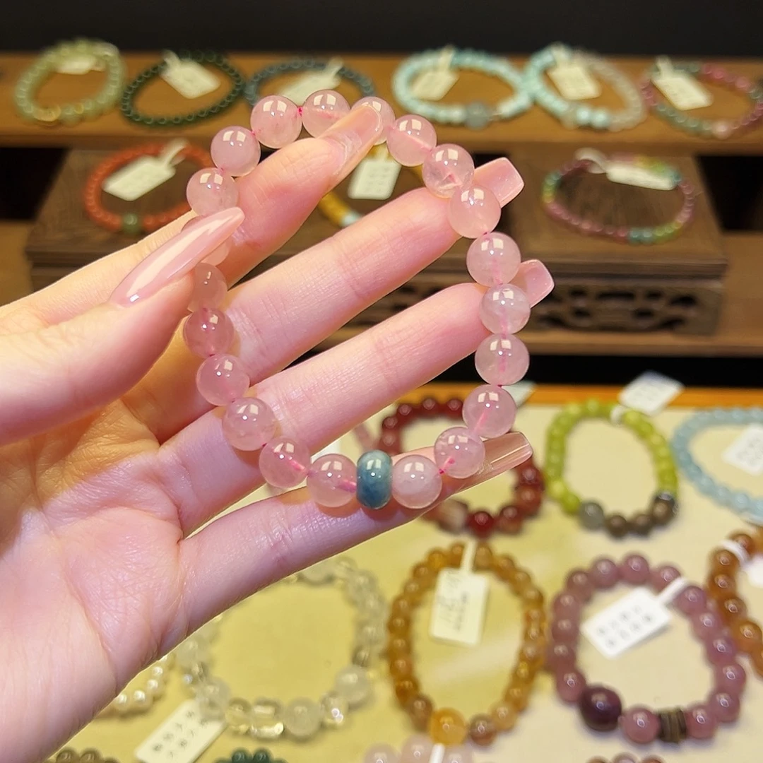 手串水晶银S925镀金镶嵌粉111