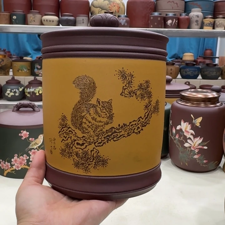 紫砂茶叶罐莲花松枝罐一斤