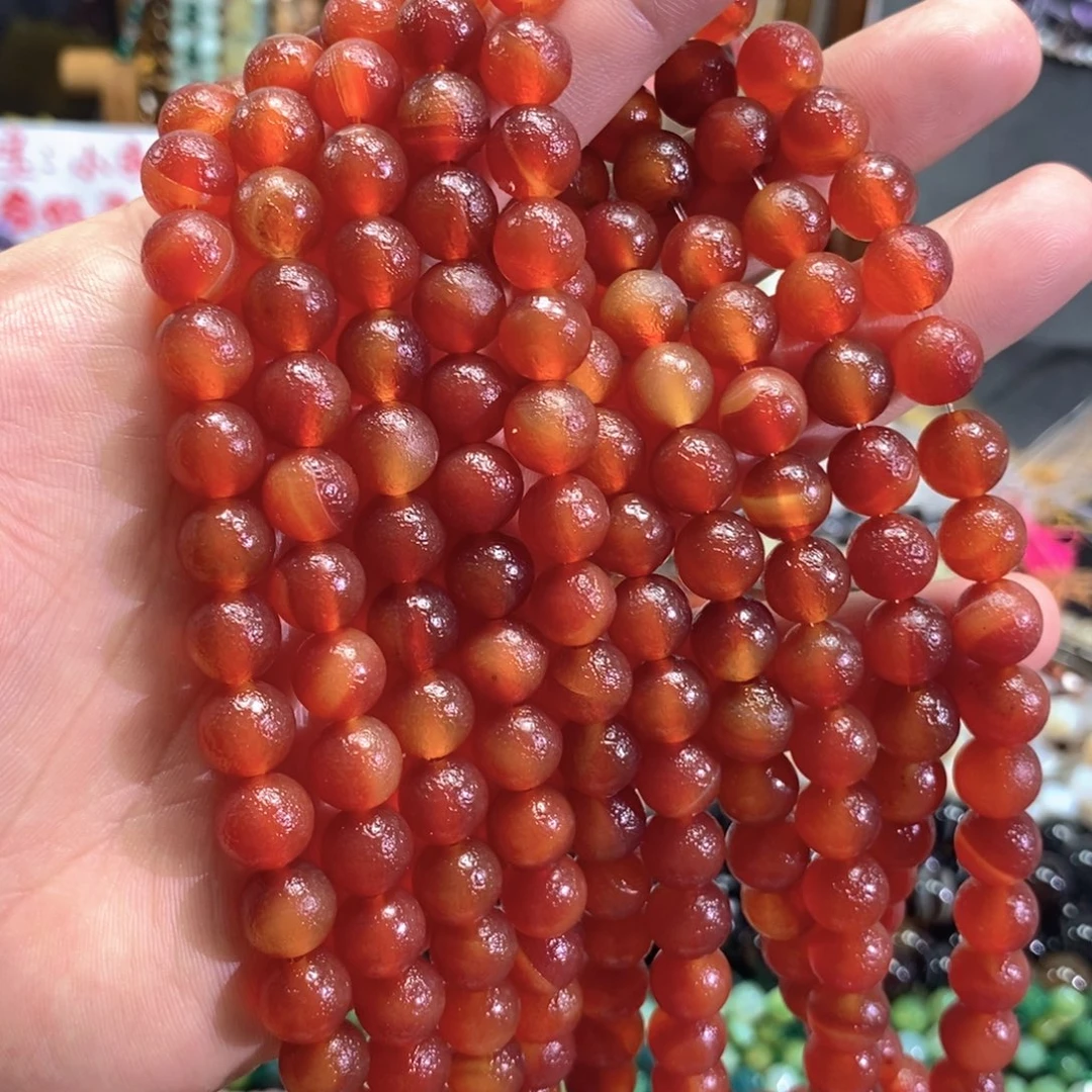 未镶嵌玛瑙/玉髓珠宝半成品橘皮红玛瑙一条卡10mm