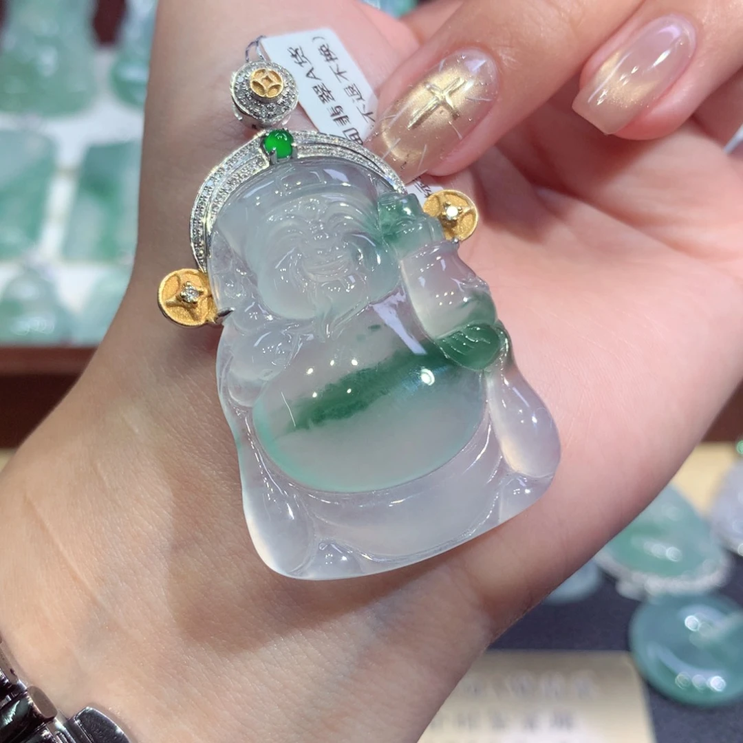 吊坠(不含链)18K金镶嵌翡翠