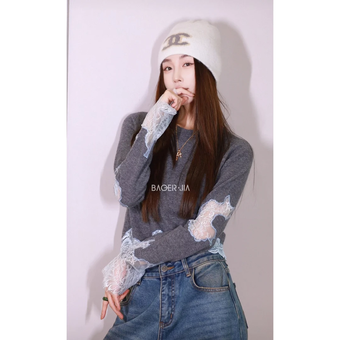 43-【蕾丝毛衫】宝儿家含幂BV116425411冬季厚实保暖山羊绒羊毛上衣