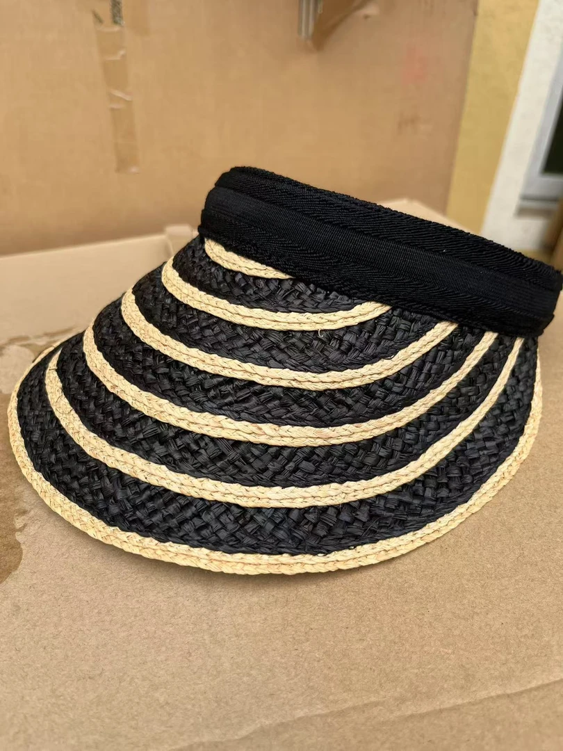 发箍帽拉菲草遮阳帽装饰时尚短檐百搭女款户外空顶帽